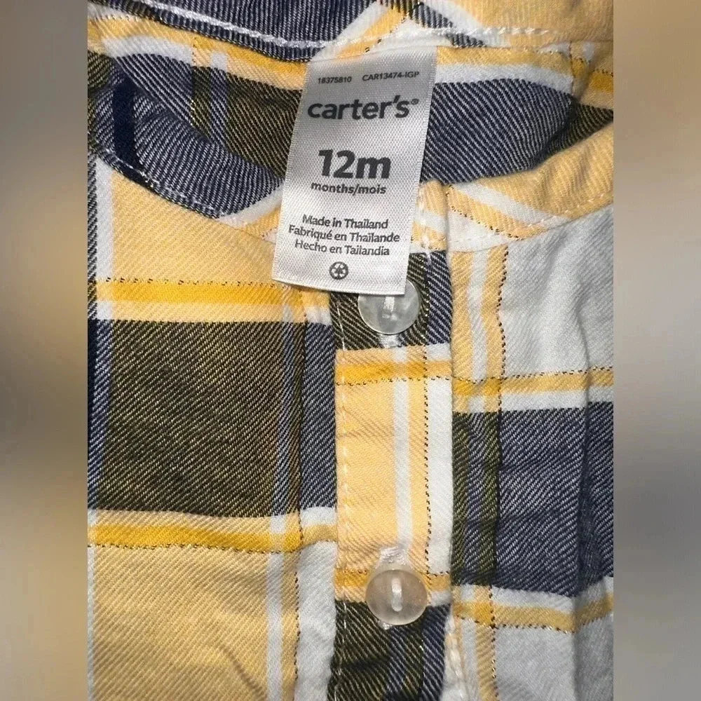 CARTERS Baby Girl Yellow and blue plaid shirt with leggings size 12m